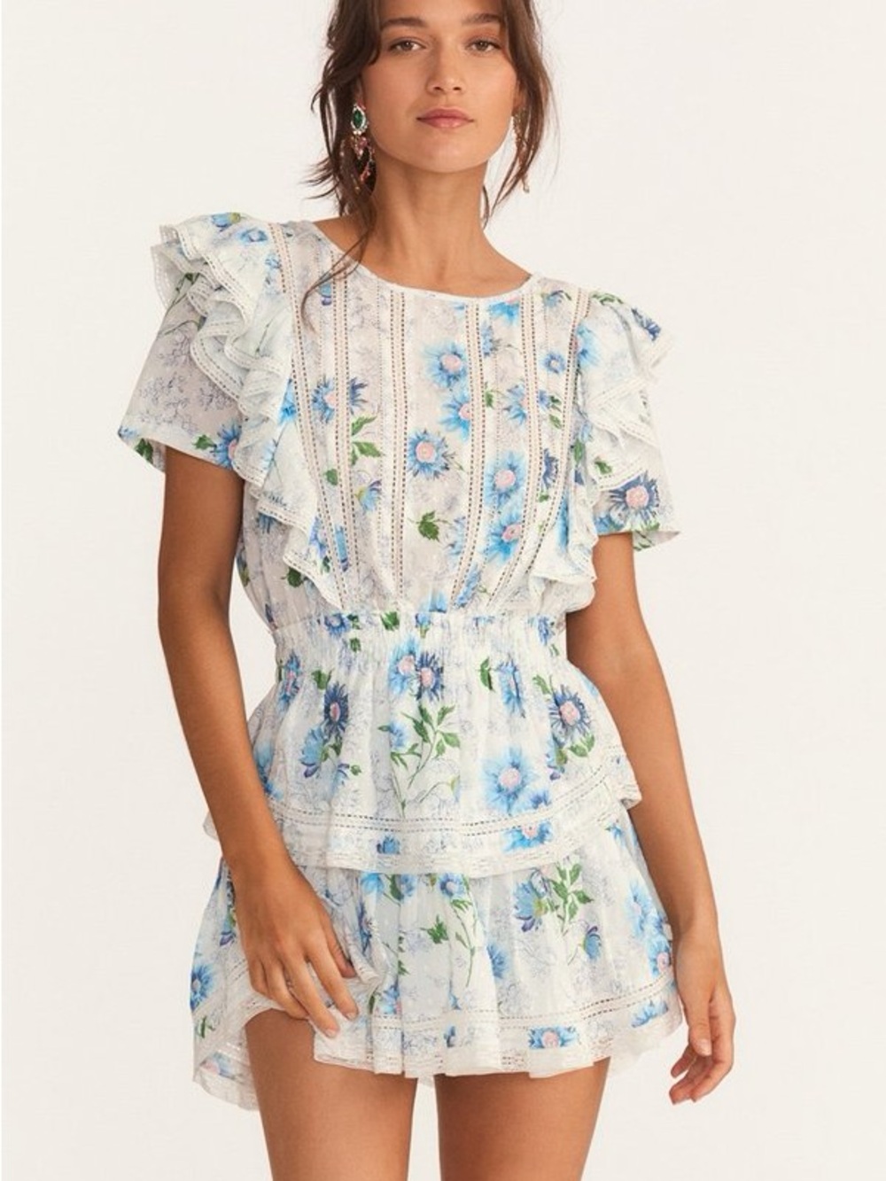 FOR LIZ - NWT LoveShackFancy Natasha Floral Mini Dress in Blueberry Cloud(XL)